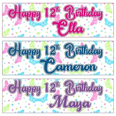 2 Personalised Birthday Banner Kids 1st 5th 10th 12th 15th - Any Name Age Kids • £4.95