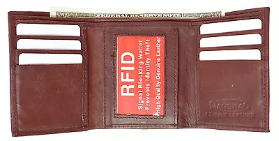 Burgundy RFID Signal Blocking Men's Genuine Leather Thin Trifold Wallet • $17.86