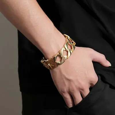 Luxury Heavy 18K Gold 27mm GF  Bark Chaps Cuban Curb Bracelet • £79.99
