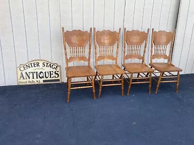 64718 Set Of 4 Oak Press Back Dining Chairs • $485