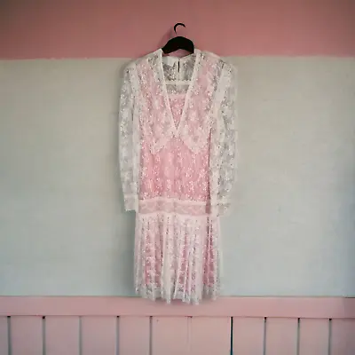 Vintage Gunne Sax Victorian Lace Dress Flower Girl Hippie Wedding  XS-S Jr. • $70