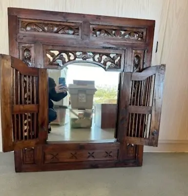 Antique French Wall Mirror Carved Wood With Doors- 31  X 35  Circa 1910 • $1495