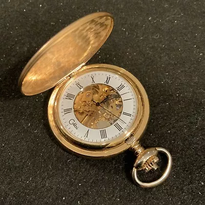 Works! Colibri Mechanical Hunter Pocket Watch Skeleton Wind-up Gold Tone • $45