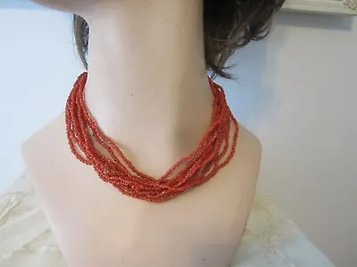 Antique Native American 10-Strand Mediterranean Red Coral Bead Necklace Sterling • $325