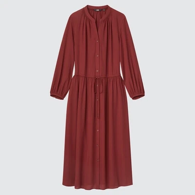 $14 • Buy NEW With Tags Uniqlo Long Dress Size XXL Drawstring Waist 3/4 Sleeve Wine