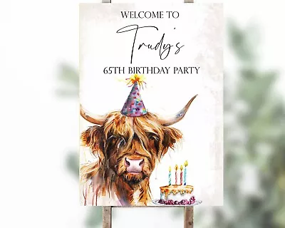 Personalised Highland Cow Welcome Sign - Birthday Decoration Sign Print • £5.99