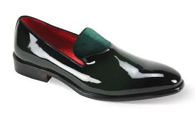 Men's Fancy Dress Casual Shoes Slip On Loafers Green Faux Patent Leather  7009 • $79.99