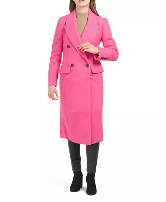 AVEC LES FILLES Tailored Double Breasted Medium Weight Coat In Pink Fuschia **S • $299