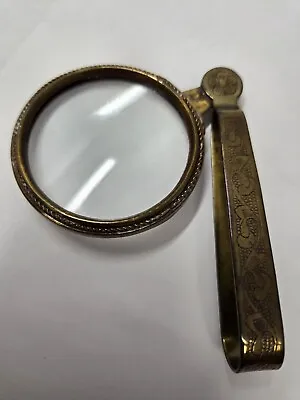 Antique Vintage Style Brass Pocket Folding Optical Glass Magnifying Lens Loupe • $25