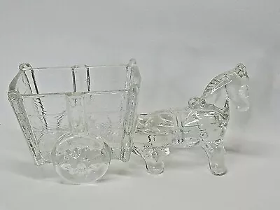 Vintage Clear Textured Pressed Glass Horse / Donkey Drawn Cart Candy Dish • $24.95