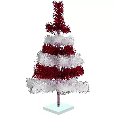 Shiny Red & Matte White Candy Cane Layered Tinsel Christmas Tree Stand Included • $39.99