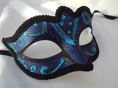 £8.99 • Buy Mens Or Ladies Blue & Black Venetian Masquerade Party Eye Ball Carnival Mask
