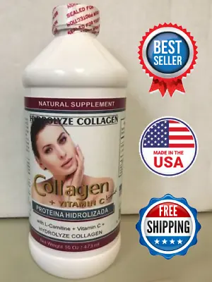 16 Oz Collagen Hydrolyzed Liquid + Vitamin C  Anti-Aging + L-Carnitine Colageno • $17.95