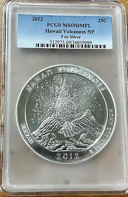 2012 Hawaii Volcanoes Np Atb 5 Oz. Silver  Pcgs Ms69 Dmpl • $477