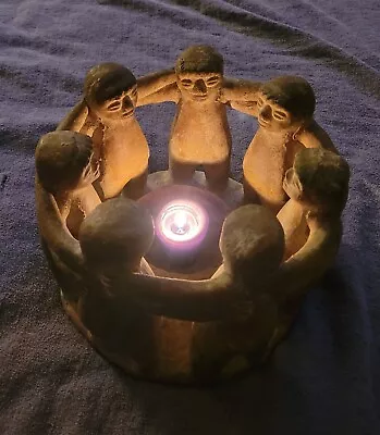 Large 7 Circle Of Friends Candle Holder Mayan Aztec Pottery Folk Art Mexico 10  • $75