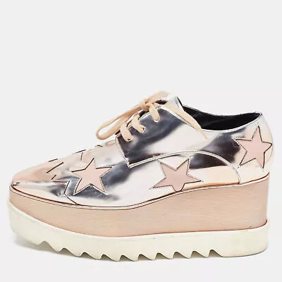 Stella McCartney Metallic Faux Leather Elyse Star Sneakers Size 38.5 • $141.75