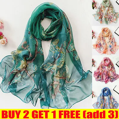 Women Long Scarves Soft Silk Wrap Lady Shawl Chiffon Scarf Thin Breathable Scarf • £6.99