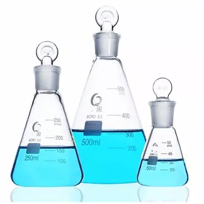 Laboratory Conical Flask Biological 50-1000ml Glassware Chemistry Reusable • $145.58