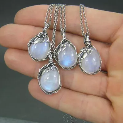 Vintage Simulated Moonstone Necklace Pendant For Women Party Jewelry Xmas Gift • $1.69