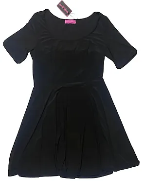 NWT Melissa Masse Short Sleeve A Line Black Dress Scoop Neck Plus Size Made USA • $34.99