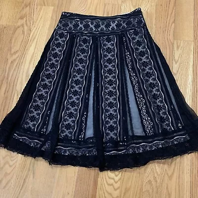 Eci New York Black Lace Over White Satin Lining A-line Flair Bottom Skirt Sz. 4 • $14.99