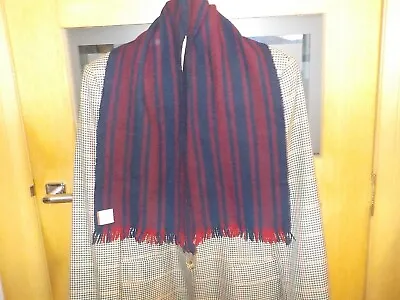 Vintage Sammy Wool Scarf. Made In Scotland Navy & Maroon Stripes Short Fringe. • £9.99