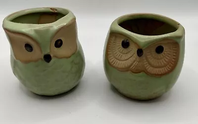 Set Of 2 Glazed Ceramic Owl Planters 2 1/2” Succulent Planters • $12