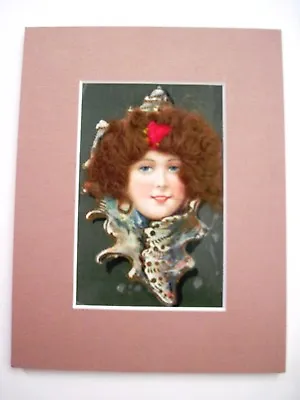 Vintage Picture Of Woman's Face W/ Real Red Hair Sitting On A Sea Shell * • $46