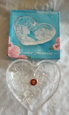 Vintage Walther Glas Flower Fancies Glass Heart Shaped  Bon Bon Dish LABELLED • £6