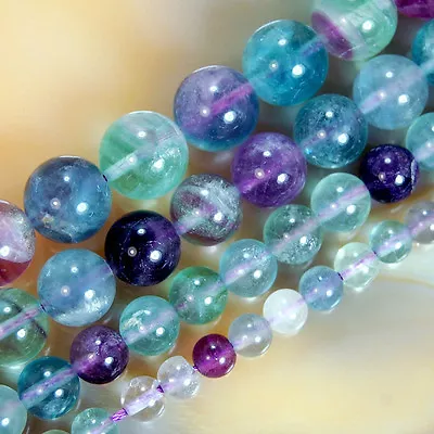 Natural Colorful Fluorite Round Beads 15.5'' Pick Size 4mm 6mm 8mm 10mm 12mm • $6.98