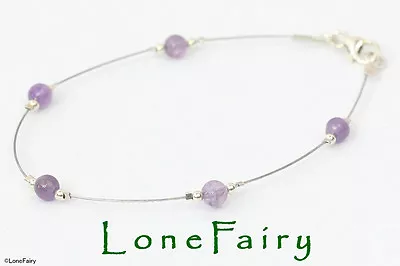 Solid 925 Sterling Silver Gemstone Round Bead Bracelet Lapis Amethyst Turquoise • £6.95