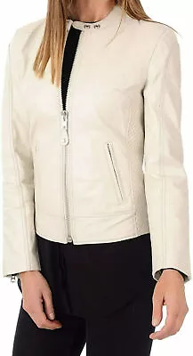 Women's Off White 100% Real Leather Jacket Genuine Soft Lambskin Leather Jacket • $239.82