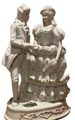 Vintage White Capodimonte Porcelain Victorian Couple Figurine With GoldGild 27cm • $49