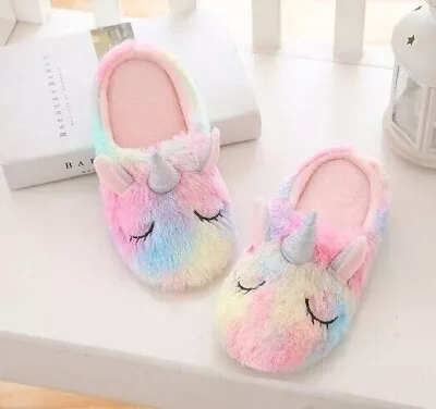 $35.08 • Buy Rainbow Unicorn Slippers Women Indoor Girls Home Shoes Soft Sole