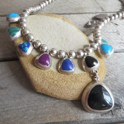 Vintage Mexican Sterling Bead & Multi-Stone Necklace • $185