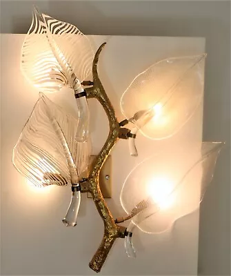 Murano 1970s Italy Franco Luce Calla Lily Glass & Bronze Wall Sconce Lamp Light • $293.58