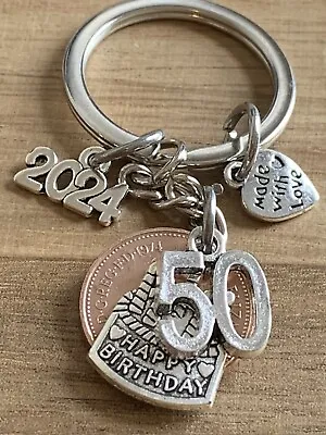 50th Birthday 🎁 Polished 1974 Coin & Charms On Keyring In Gift Bag • £7.99