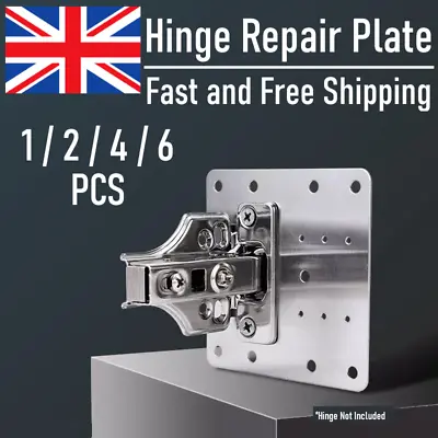 Hinge Repair Plate Cupboard Cabinet Wardrobe Door Kit With Screws 1/2/4/6 Pcs • £0.99