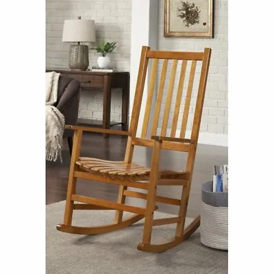 Oak Wooden Finish Rocking Chair Rocker Antique Mission Slat Seat Porch Nursery • $171.90
