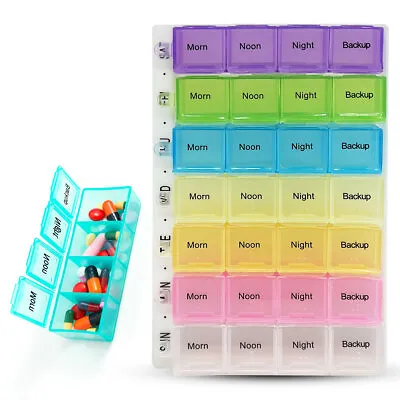 Weekly Pill Box 7 Day 28 Compartment Tablet Organiser Medicine Storage Dispenser • £3.99