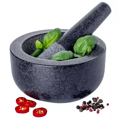 Granite Pestle And Mortar Bowl Set Premium Solid And Durable Natural Spice He... • $38.10