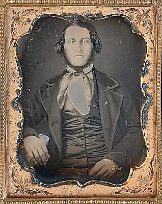 Long Haired Light Eyed Young Gentleman With Beard 1/9 Plate Daguerreotype S718 • $115