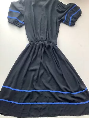 Woman’s Vintage Size 11 Black And Blue Polyester Dress You Babes • $22