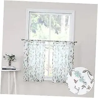  Short Sheer Floral Tier Curtains Flower Butterfly Printed 30 W X 24 L Blue • $20.76