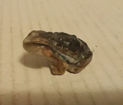Vtg 1.25  Miniature Green Brown Glaze Toad Frog Bullfrog Spotted Bumpy Figurine • $19.95
