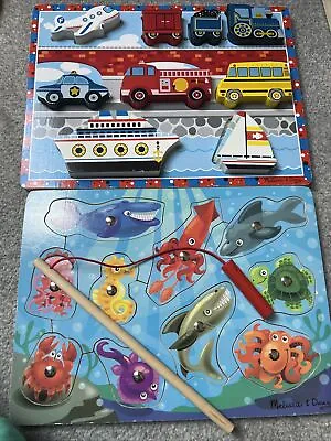 £8 • Buy Melissa & Doug Magnetic Wooden Fishing Game With Rod & Chunky Vehicles Puzzle