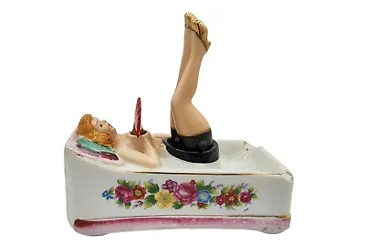 VTG Japan Bathing Beauty Naughty Nodder Ashtray Pin Up Lady Waving Legs & Fan • $99.99