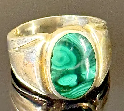 Men's Taxco 925 Sterling Silver And Malachite Ring Size 9 • $55