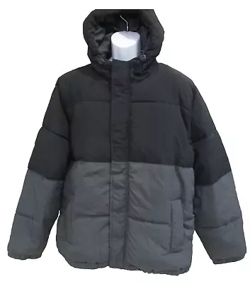 L Goodfellow And Co Puffer Jacket Water & Wind Resistant Hooded LARGE Black Grey • $27.88