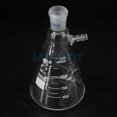 250ml 19/26 Ground Joint Conical Filter Flask With Side Arm Lab Glassware • $9.10